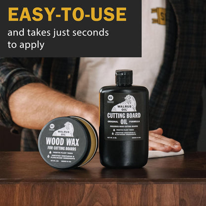 - Cutting Board Oil and Wood Wax Set. for Cutting Boards, Butcher Blocks, Wooden Spoons, and Bowls. 100% Food-Contact Safe.