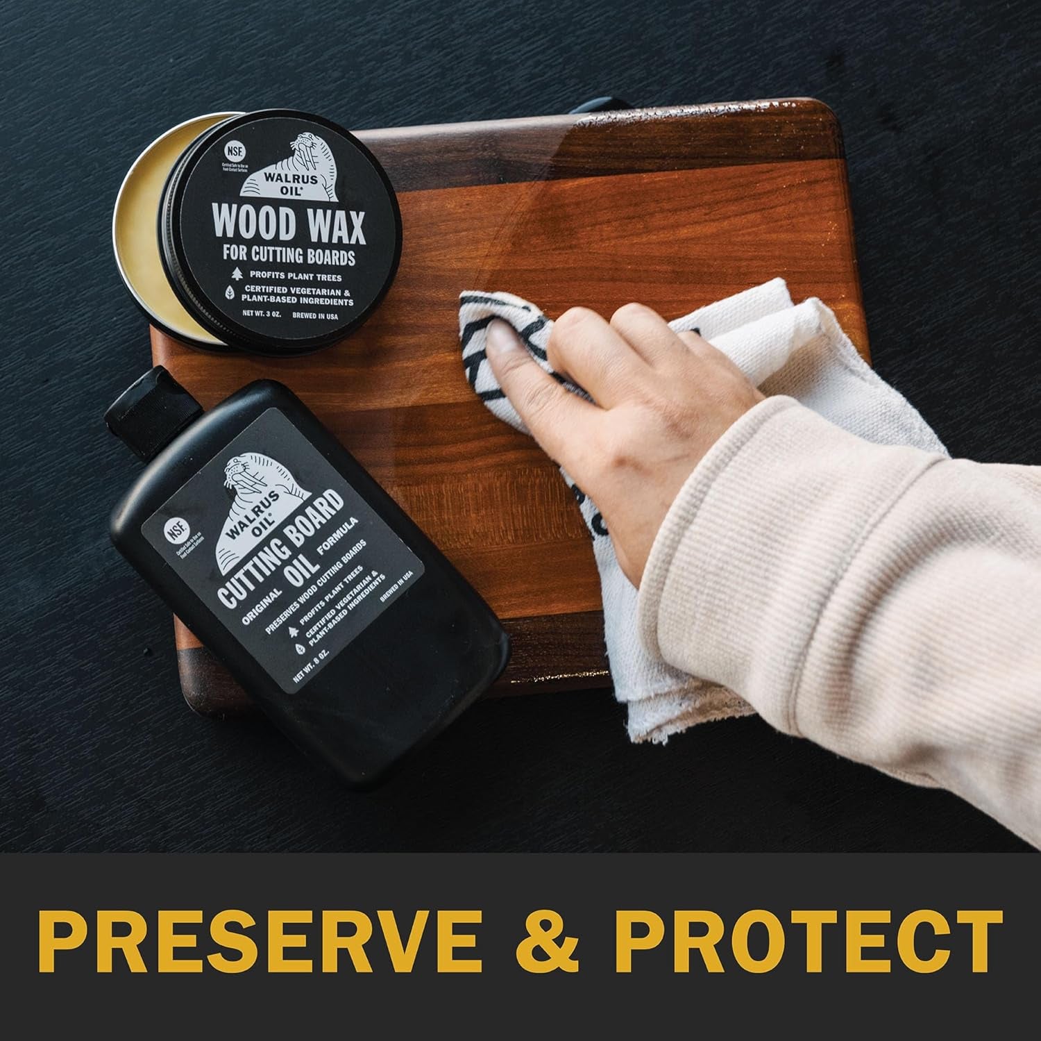 - Cutting Board Oil and Wood Wax Set. for Cutting Boards, Butcher Blocks, Wooden Spoons, and Bowls. 100% Food-Contact Safe.